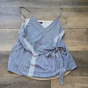 BANANA REPUBLIC Blue Striped Wrap Tank Top, Size: XL